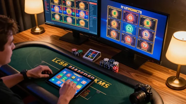 Engaging in online casino gameplay at LC88, showcasing vibrant interface and strategic elements