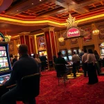 Exciting Pen4d alternatif slot machine lighting attracts enthusiastic gamblers in a luxury casino.