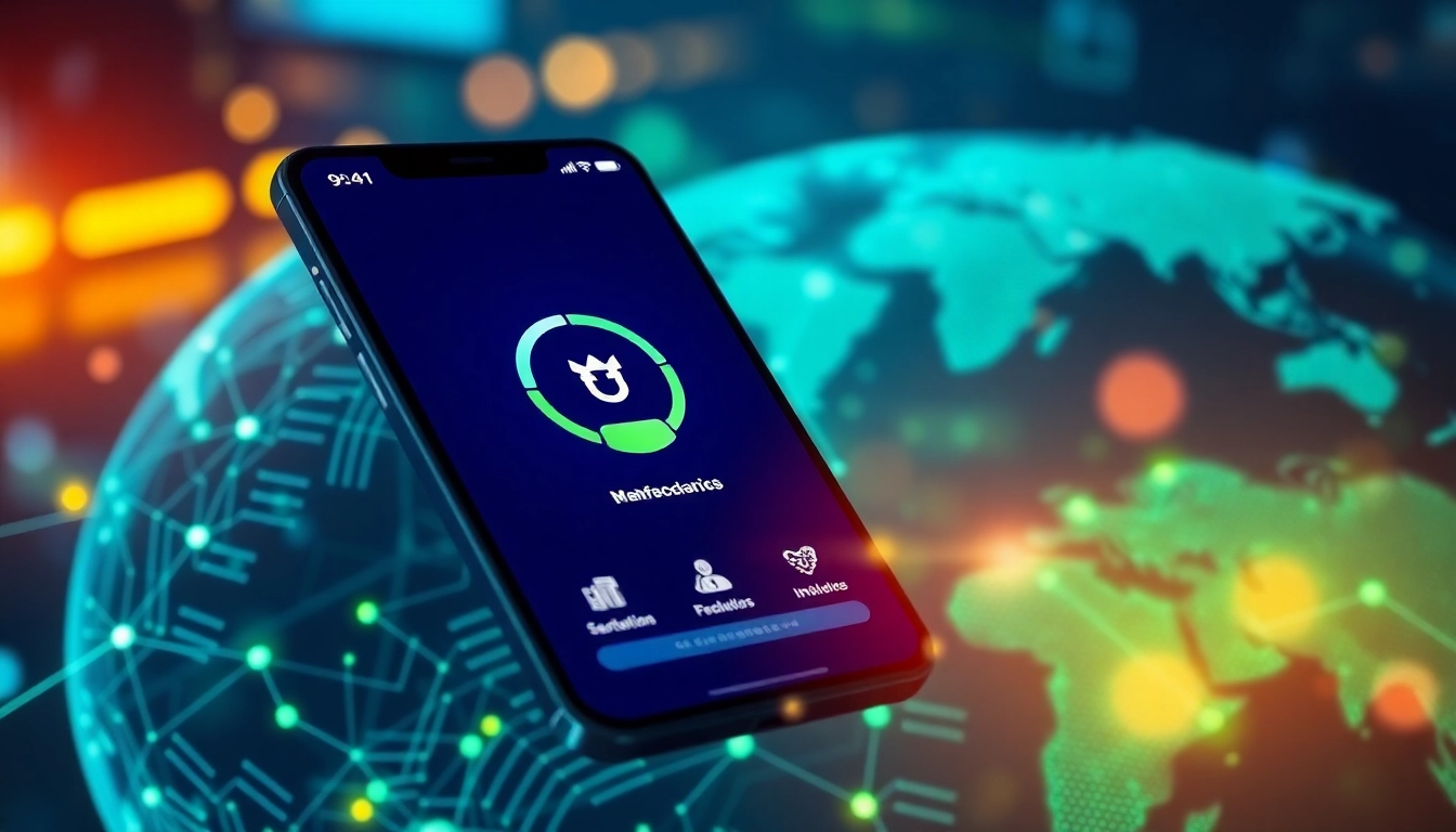 快连下载应用程序界面展示在智能手机上，突出网络加速和全球连接。