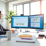 体验在现代办公环境中使用双屏 WPS Office 的专业工作空间氛围。