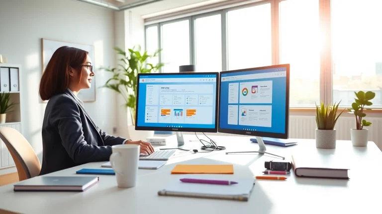 体验在现代办公环境中使用双屏 WPS Office 的专业工作空间氛围。