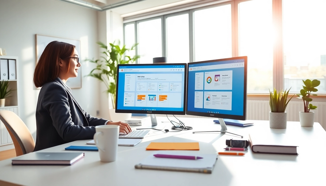 体验在现代办公环境中使用双屏 WPS Office 的专业工作空间氛围。