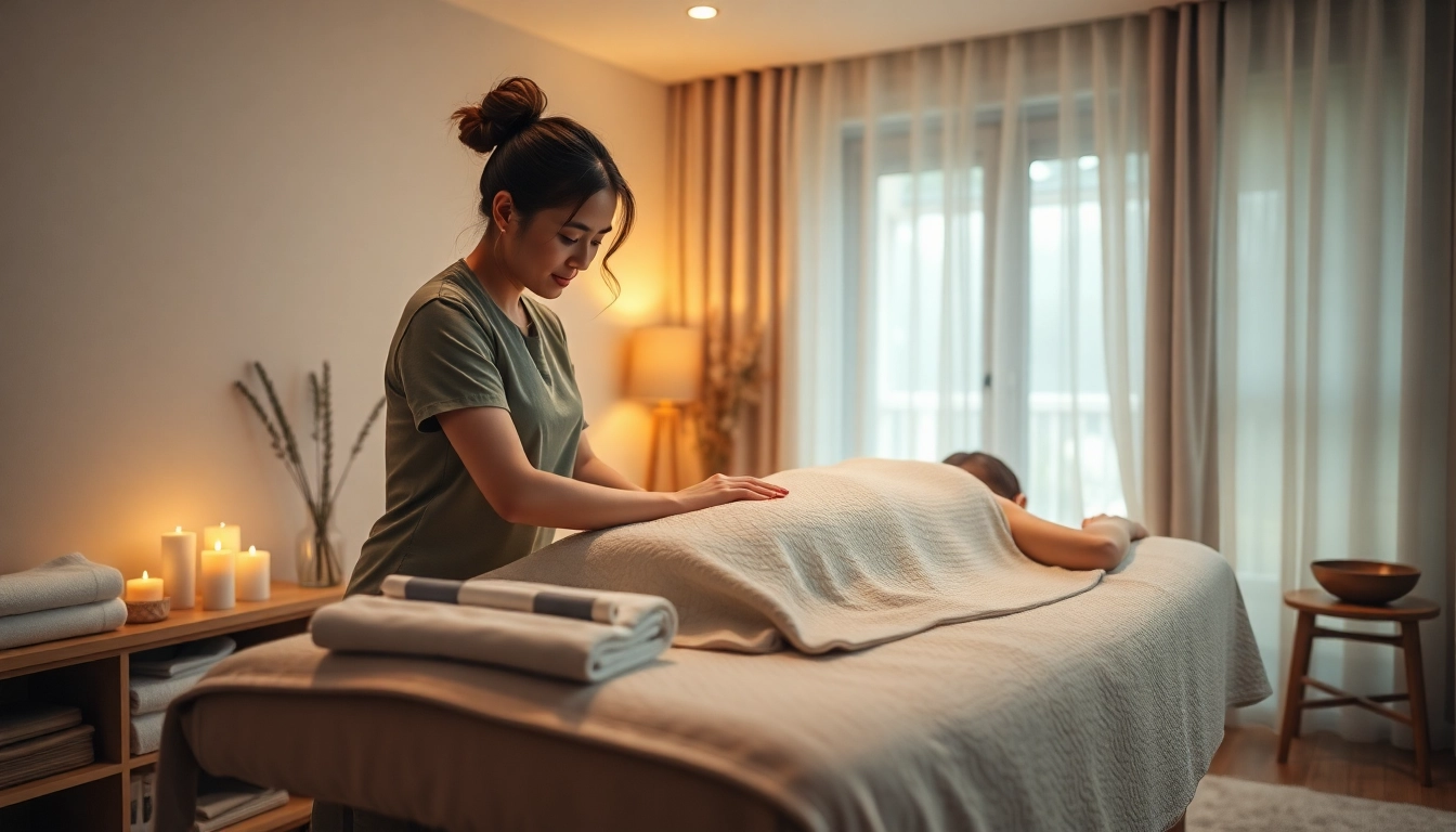 차분한 가정 환경에서 젊은 테라피스트가 고객에게 편안함을 제공하는 오산출장마사지의 이완 세션.