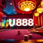 Exciting U888 online casino table game scene, featuring engaging players and vibrant slot machines.