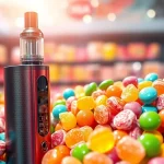Experience the vibrant world of candy vape pen amidst colorful candies, capturing energy and style.