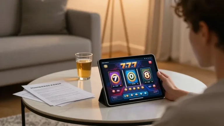 Engaged player exploring slot777 online game interface in a relaxed home setting