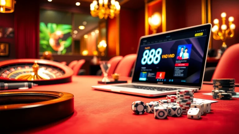 Experience the thrill of online gaming with 888VND, featuring vibrant casino elements and high-quality betting visuals.