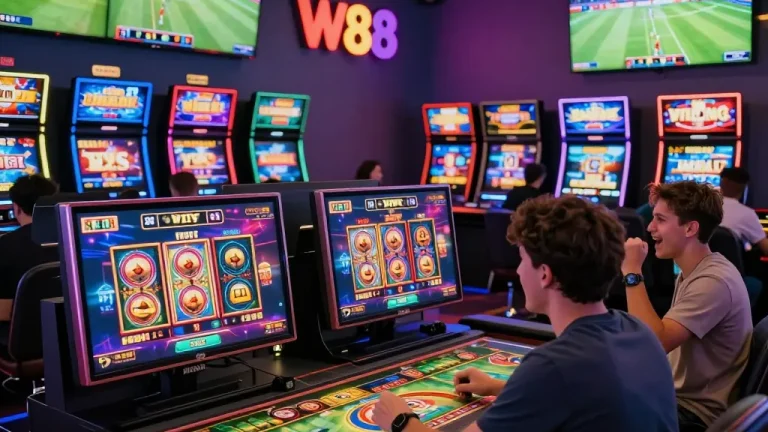 Engaging W88 online gaming scene with players enjoying sports betting and casino games.