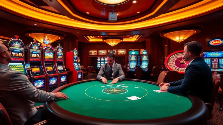 Players enjoying a competitive poker game at CK444's vibrant casino setting.