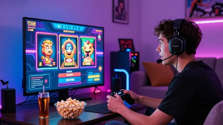 Engaging online gaming environment showcasing BIUSTOTO slot games with a player and vibrant atmosphere.