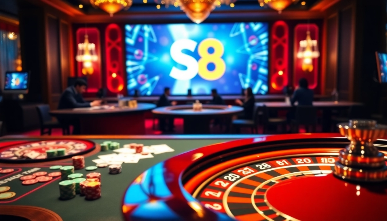 Players enjoying the S8 online gambling experience at an elegant casino.