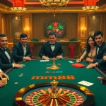 Experience the thrill of gambling at mm88 with an exciting poker table scene.