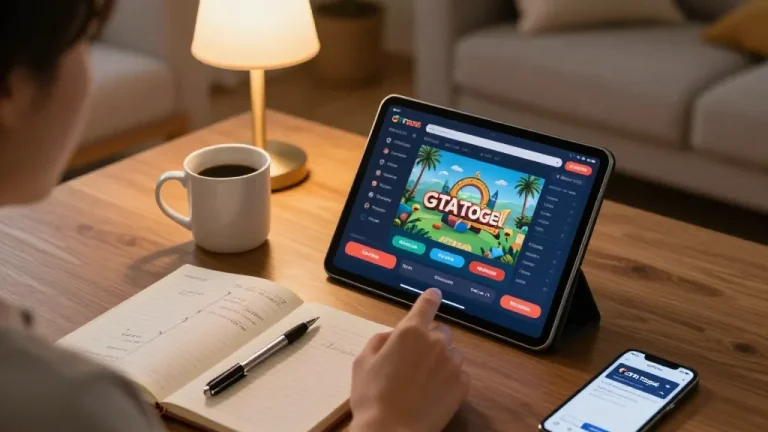 Engaging scene of player focusing on GTAtogel app for strategic online betting.