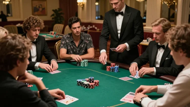 Players engaged in a thrilling poker game at vipwin79, showcasing high stakes and strategic gameplay.