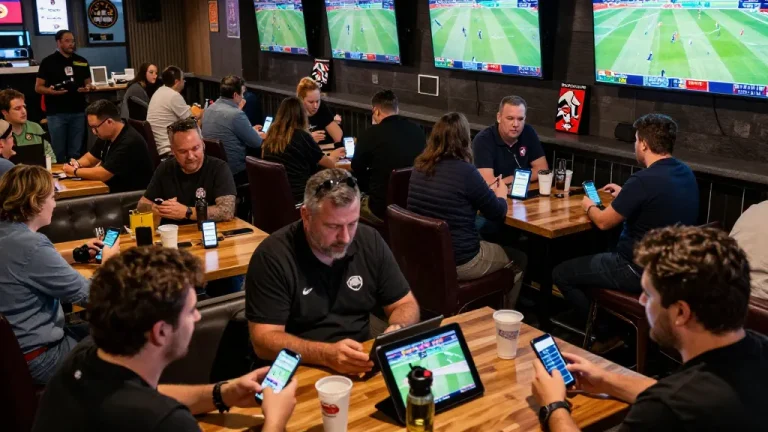 Le migliori azioni dei bookmaker non AAMS intensificano le scommesse sportive sociali, mostrando i clienti che piazzano scommesse con entusiasmo.