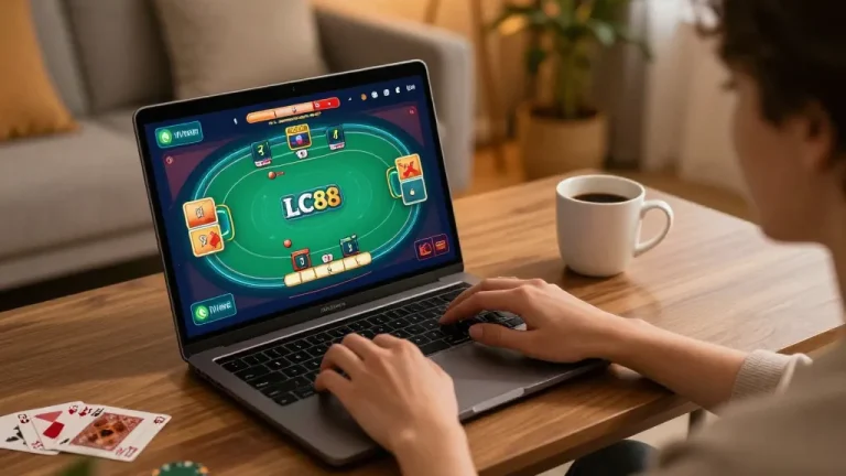 Player strategizing on LC88 online platform during an evening gaming session.