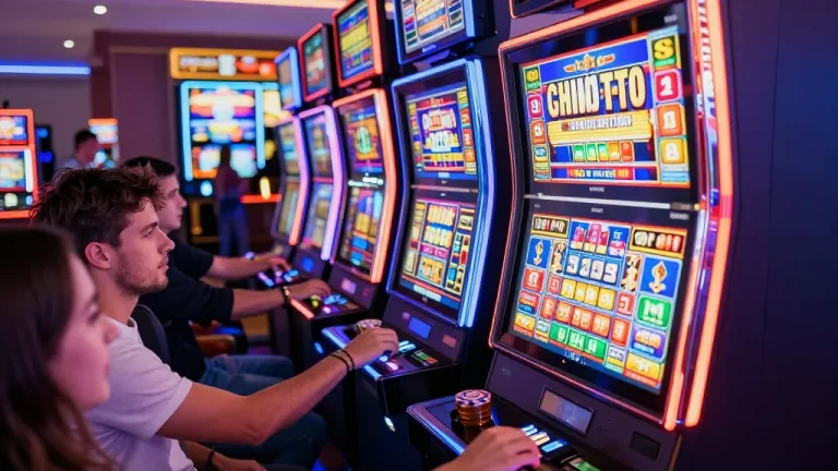 Players enjoying the thrilling oli4d slot machine experience in an exciting casino atmosphere.