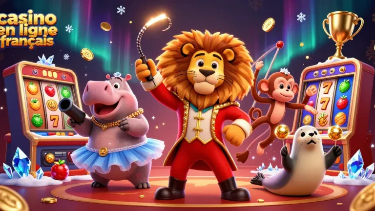 Découvrez la scène animée du casino en ligne français avec des personnages animés et des éléments de jeux de machines à sous.