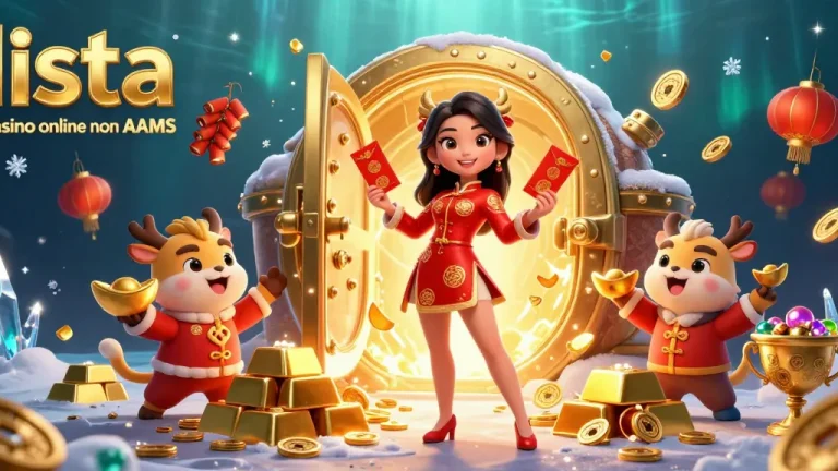Vivi festeggiamenti vibranti in questa illustrazione che mostra lista casino online non AAMS con una donna asiatica glamour che celebra con stile.