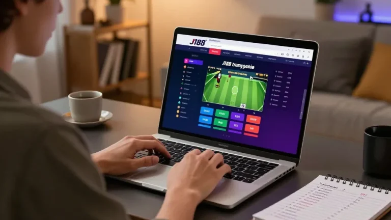 Engaging online sports betting experience at J188 trang chủ with player analyzing live odds.