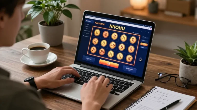Nohu players engage in online casino slots, showcasing a cozy home gaming environment with strategic highlights