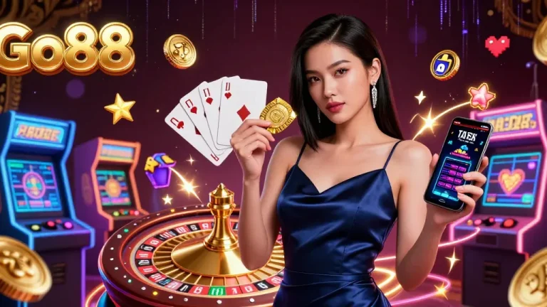 Join Go88 to play thrilling casino games with colorful arcade machines and sophisticated atmosphere.