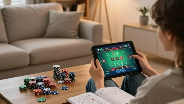 Player engaging in online casino game at home, exploring trang chủ sc88 on tablet.