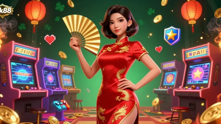 Experience the vibrant Gk88 casino with a stunning display of game icons and glowing elements.