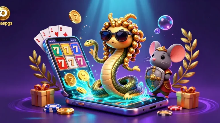 Pinaspgs offers an engaging gambling experience with cartoon Medusa, golden coins, and a vibrant casino scene.