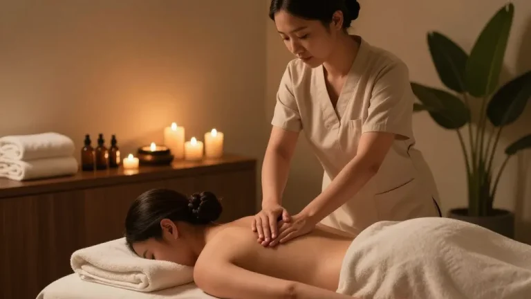 Swedish massage therapy session in a tranquil spa setting, promoting relaxation and wellness.