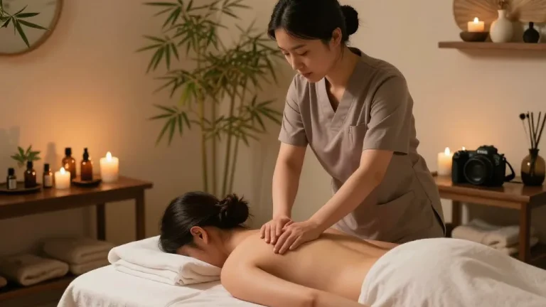 Relaxing 마포스웨디시 massage in tranquil therapy room with calming atmosphere.