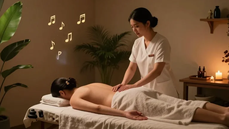 Calm massage therapy session illustrating 구로마사지 in a tranquil spa environment.