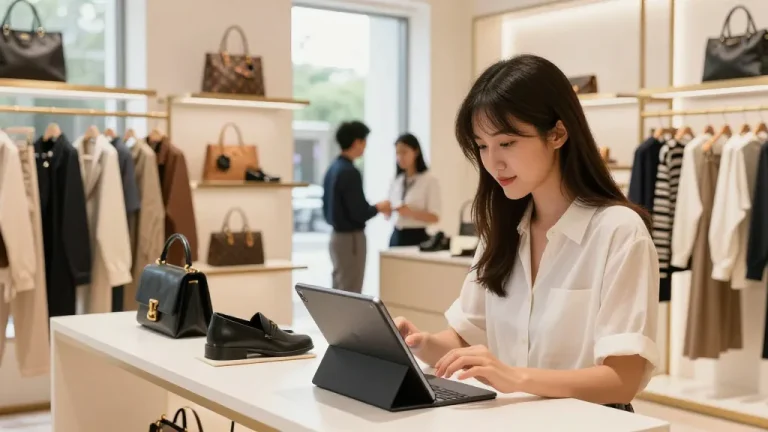 Shopping for high-quality 레플리카 luxury items in a modern retail store.