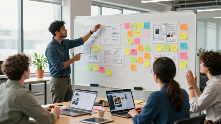 Brainstorming session showcasing mixboard ai collaborative tools in a vibrant office.