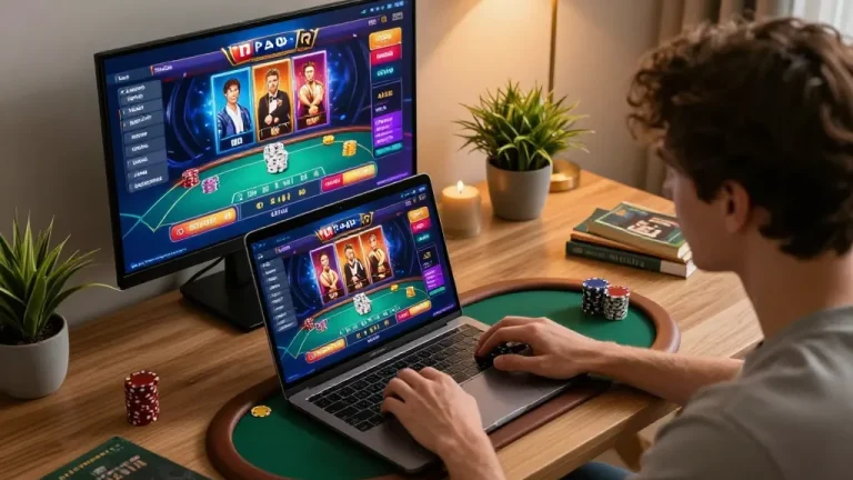 Engaging in sun win online gaming session from a stylish home office.