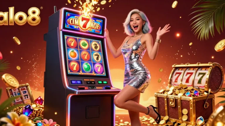 Experience the excitement at alo8 with a thrilling slot machine jackpot celebration.