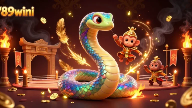 Experience exciting gameplay with 789wini in an ultra-detailed casino 3D illustration featuring a mythical serpent.