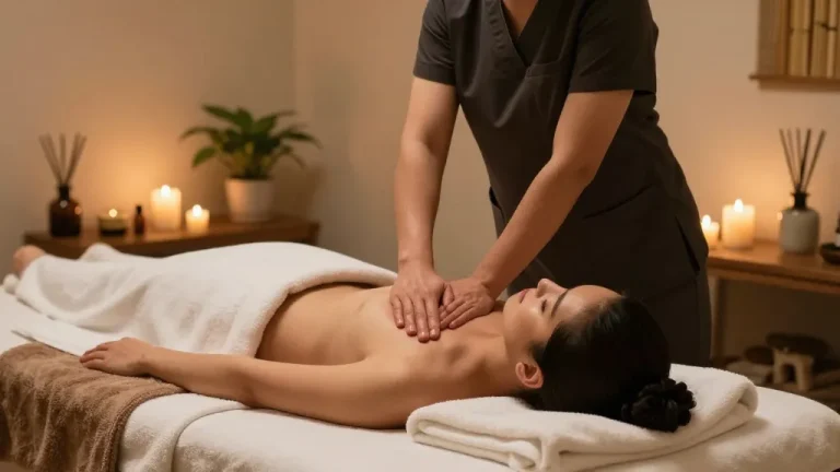 Swedish massage therapy session, featuring a therapist working on a client, creating a serene and relaxing atmosphere.