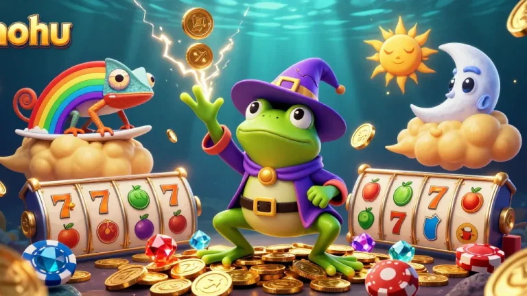 Spin the reels at nohu for exciting jackpot chances amidst golden coins and vibrant gaming elements.