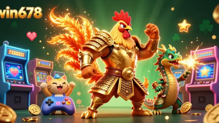 Engage in thrilling casino games at win678 with our vibrant, detailed 3D gaming characters and retro casino elements.