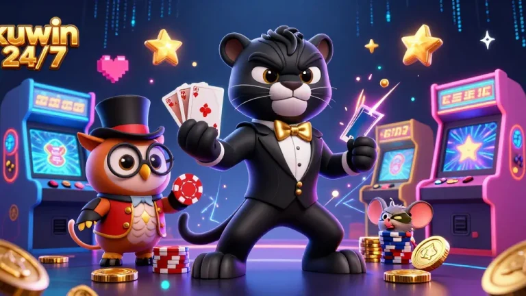Engage in thrilling adventures at kuwin 24/7 with a stylish scene of card dealing and casino excitement.
