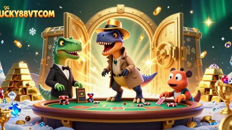 LUCKY88VTCOM engages in thrilling blackjack action with a clever velociraptor and suspicious pit boss.