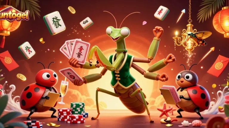 Buntogel offers exciting gaming experiences with a giant mantis card sharp and ladybug pit boss in an engaging scene.