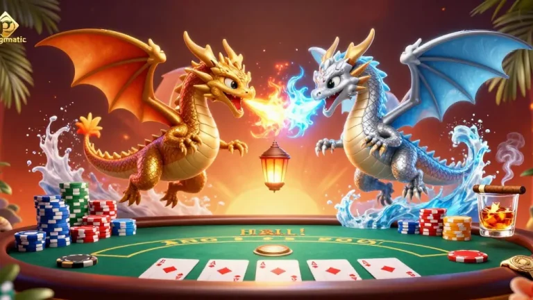 Engage in the pragmatic gaming world with fiery and icy dragons amidst poker action.
