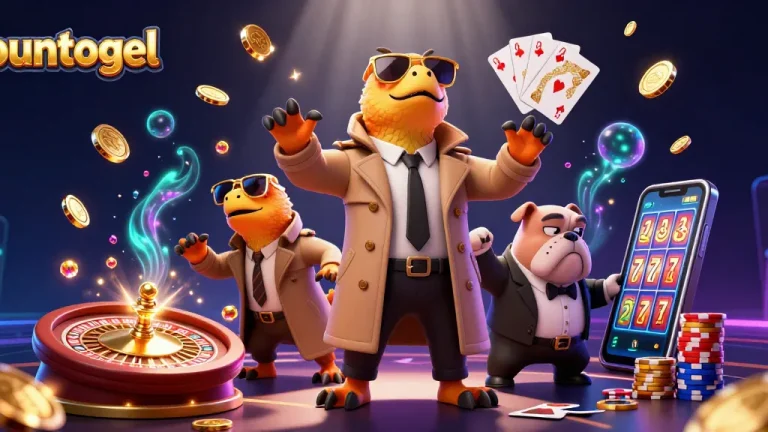 Experience thrilling fun with buntogel, as three cartoon raptors sneak into a VIP casino scene!