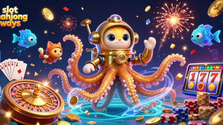 Experience slot mahjong ways with a thrilling scene of adventure, luck, and colorful casino elements.