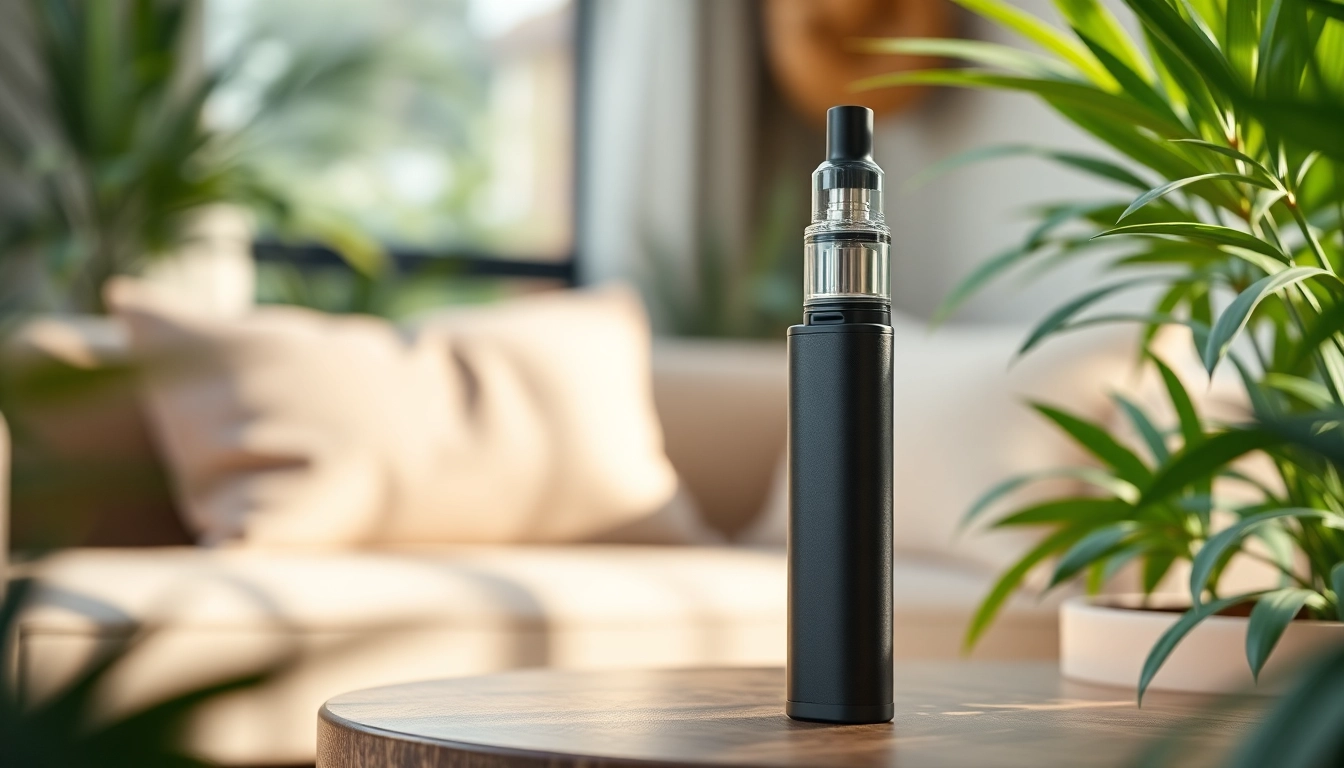 Enhance your relaxation experience with a modern disposable THC vape set in a cozy lounge.